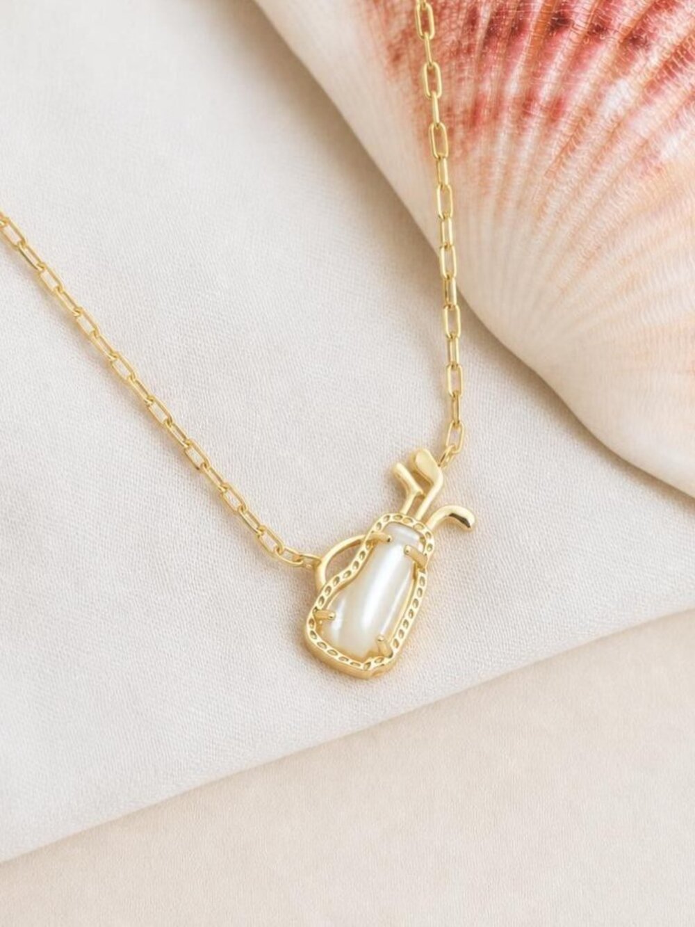 Kendra Scott Golf Gold Ivory Mother-of-Pearl Pendant Necklace - Picture 2 of 2